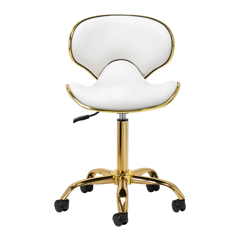 Salonstuhl Höhenverstellbar mit Lehne und Rollen Gabbiano Q-4599G Gold-Weiß
