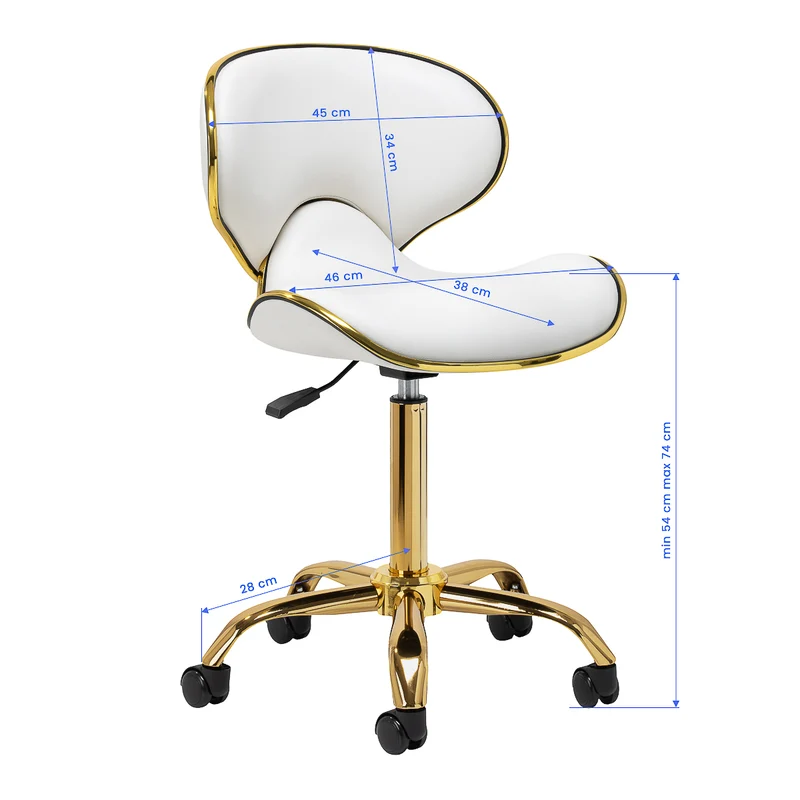 Salonstuhl Höhenverstellbar mit Lehne und Rollen Gabbiano Q-4599G Gold-Weiß