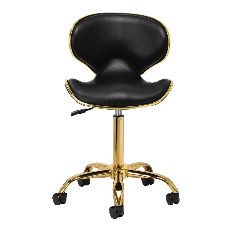 Salonstuhl Höhenverstellbar mit Lehne und Rollen Gabbiano Q-4599G Gold-Schwarz