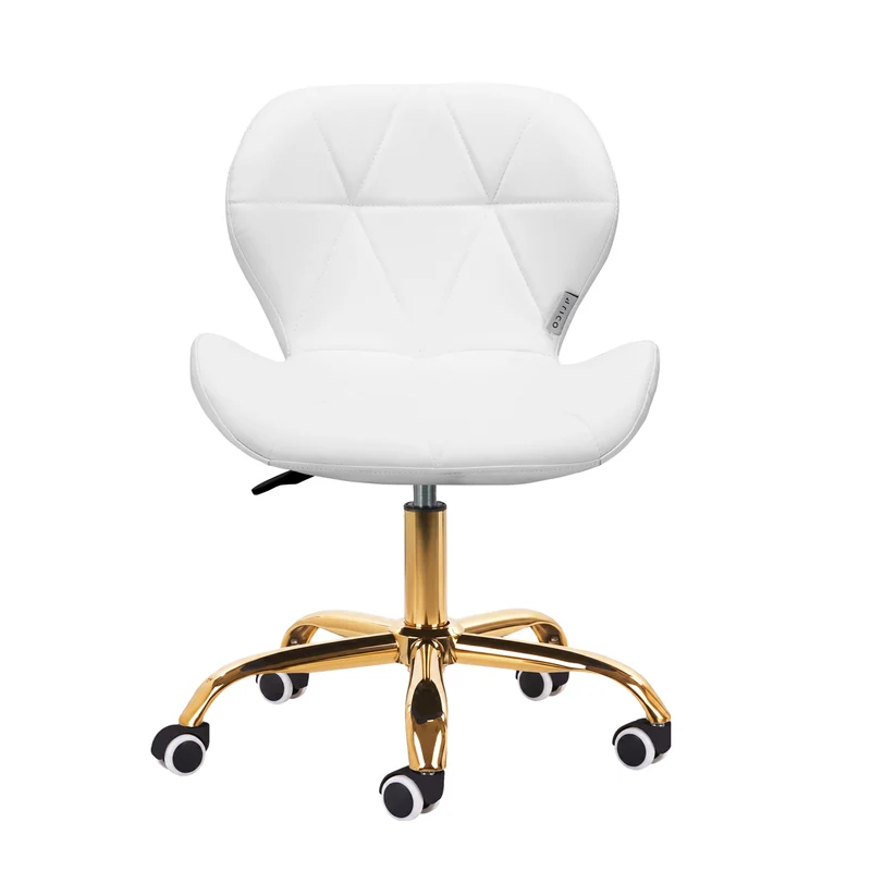 Salonstuhl Höhenverstellbar mit Lehne und Rollen 4Rico QS-06 Gold-Weiß