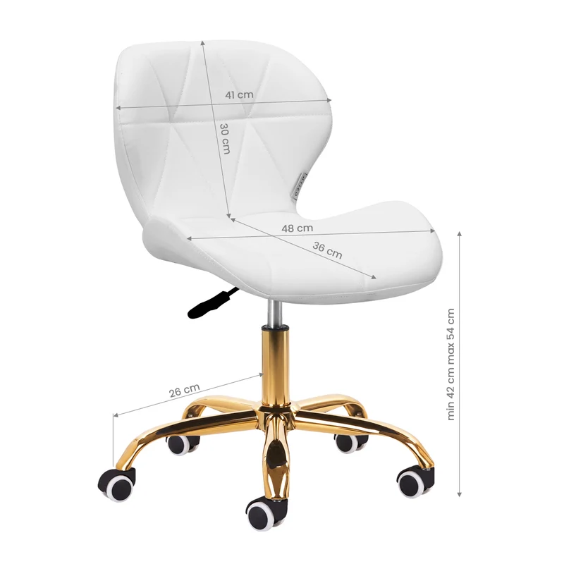 Salonstuhl Höhenverstellbar mit Lehne und Rollen 4Rico QS-06 Gold-Weiß