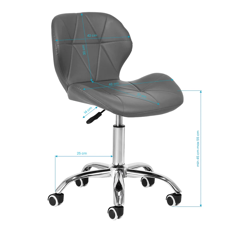 Salonstuhl Höhenverstellbar mit Lehne und Rollen 4Rico QS-06 Grau