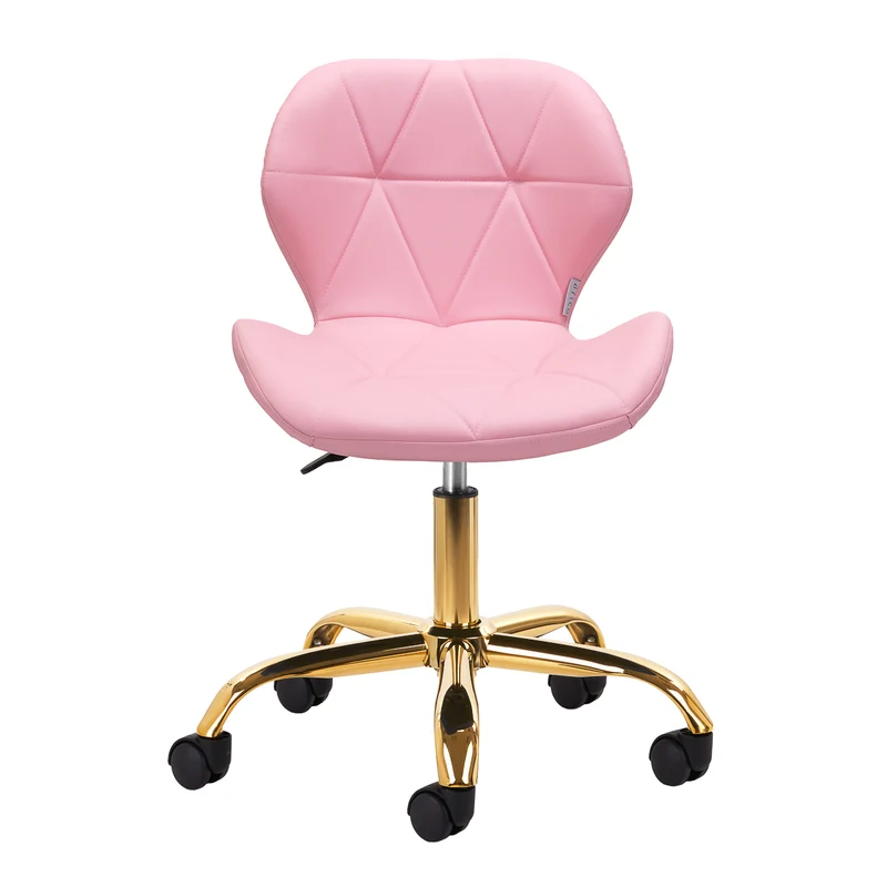 Salonstuhl Höhenverstellbar mit Lehne und Rollen 4Rico QS-06 Gold-Rosa