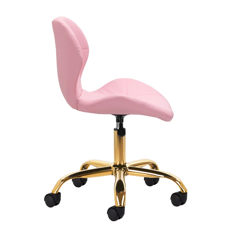 Salonstuhl Höhenverstellbar mit Lehne und Rollen 4Rico QS-06 Gold-Rosa