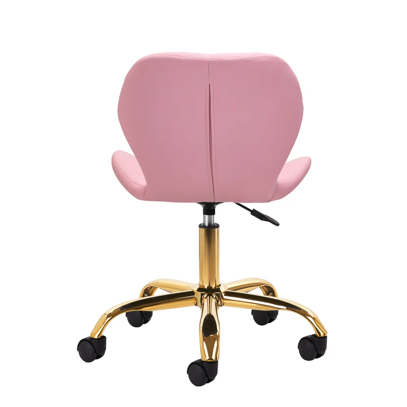 Salonstuhl Höhenverstellbar mit Lehne und Rollen 4Rico QS-06 Gold-Rosa