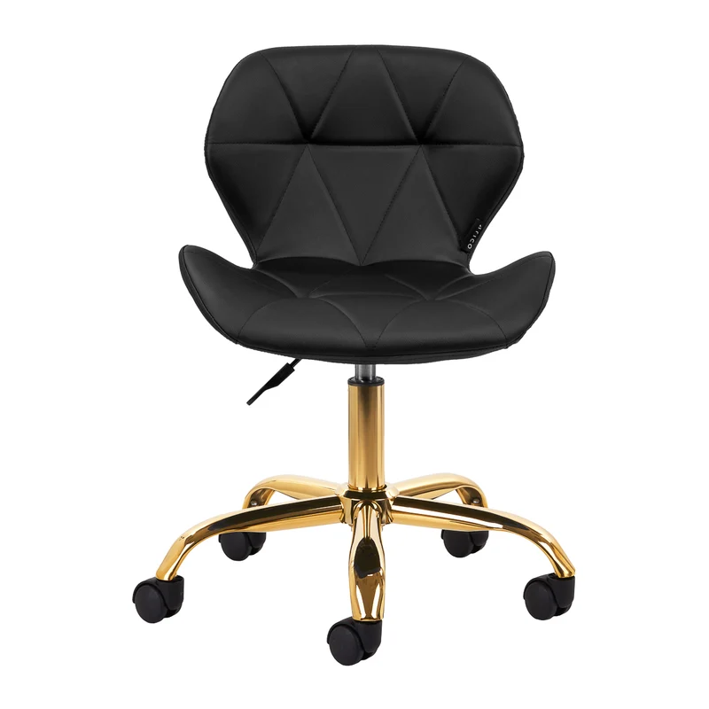 Salonstuhl Höhenverstellbar mit Lehne und Rollen 4Rico QS-06 Gold-Schwarz