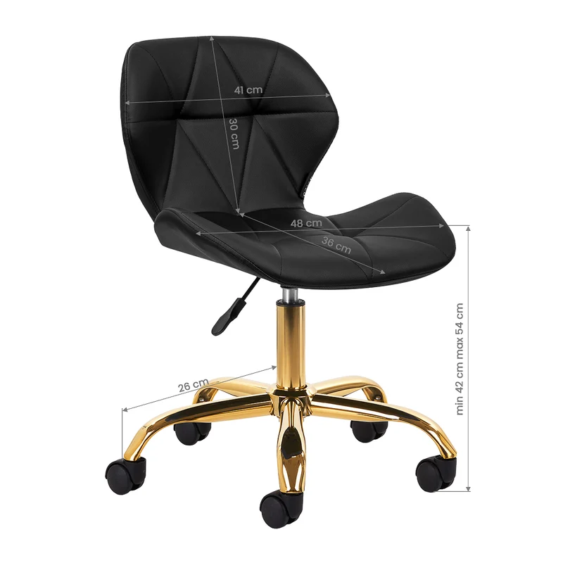 Salonstuhl Höhenverstellbar mit Lehne und Rollen 4Rico QS-06 Gold-Schwarz