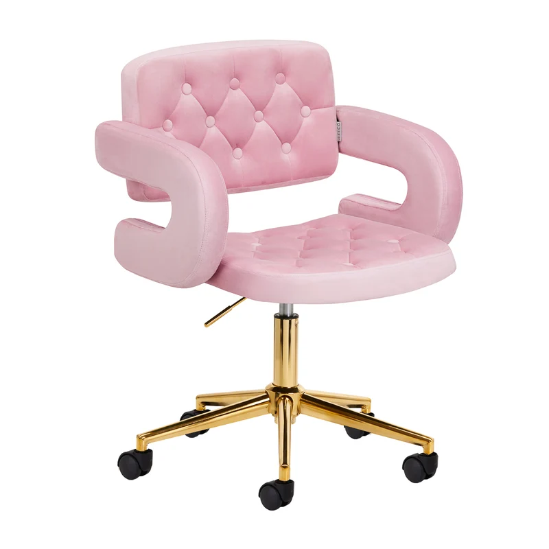 Stuhl Höhenverstellbar mit Lehne Samt 4Rico QS-OF213G Gold-Rosa