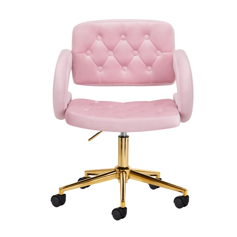 Stuhl Höhenverstellbar mit Lehne Samt 4Rico QS-OF213G Gold-Rosa