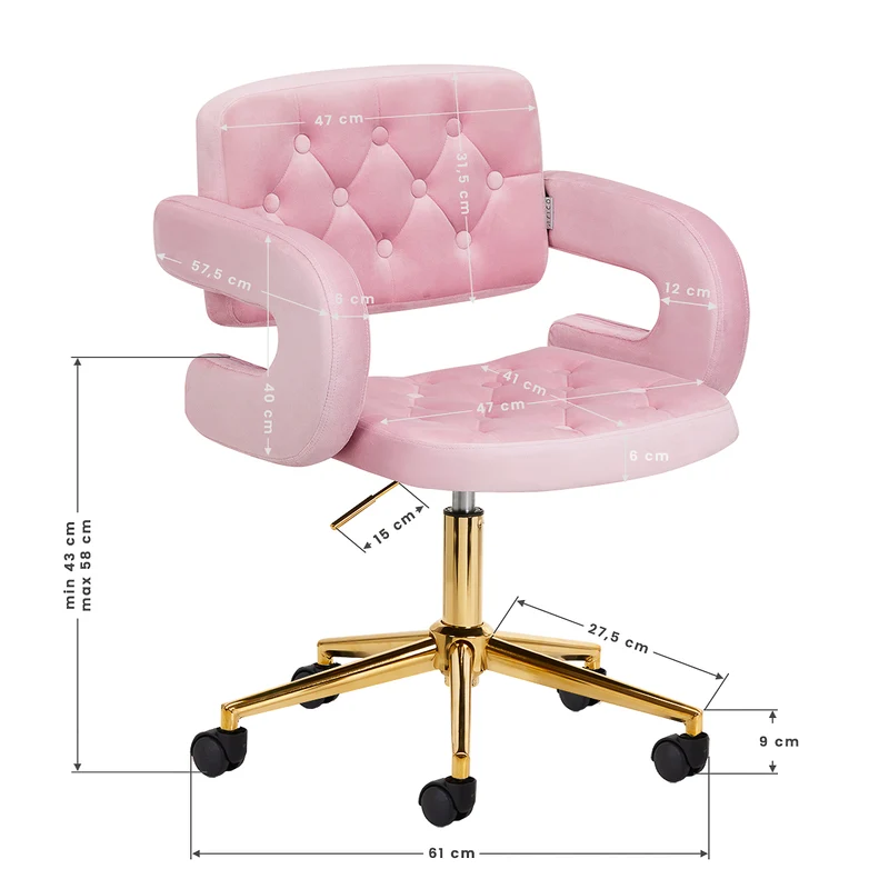 Stuhl Höhenverstellbar mit Lehne Samt 4Rico QS-OF213G Gold-Rosa