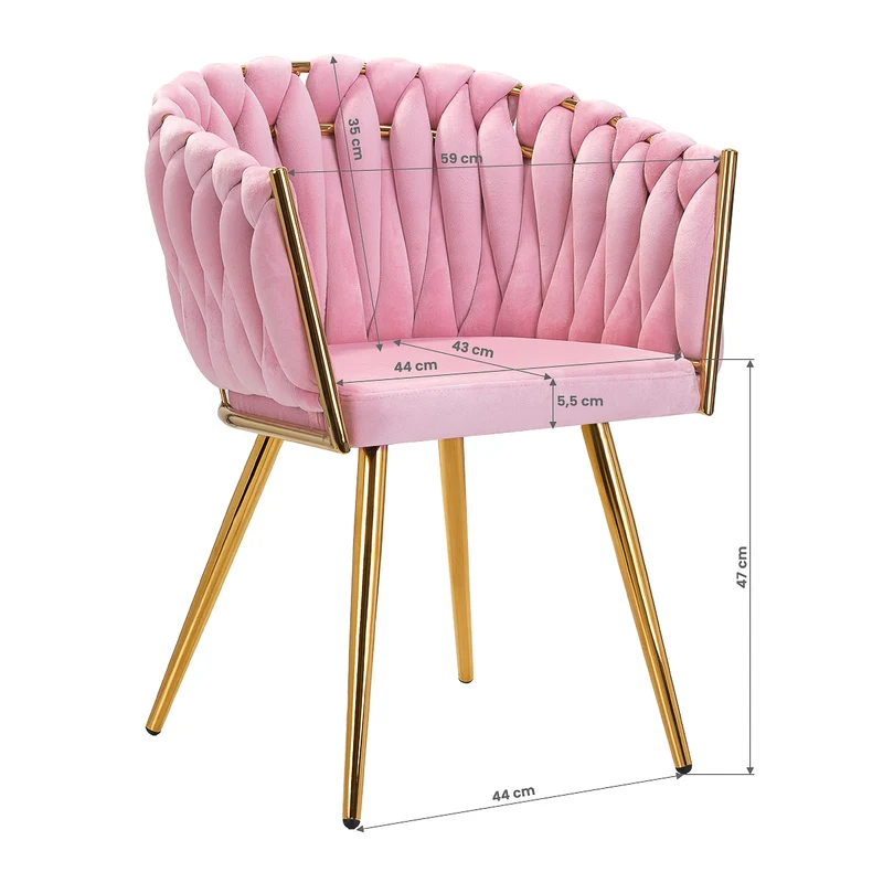 Stuhl Höhenverstellbar mit Lehne 4Rico QS-GW06G Samt Rosa