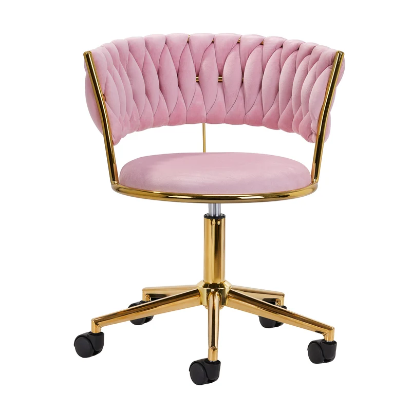 Drehstuhl Höhenverstellbar mit Lehne 4Rico QS-GW01G Samt Rosa