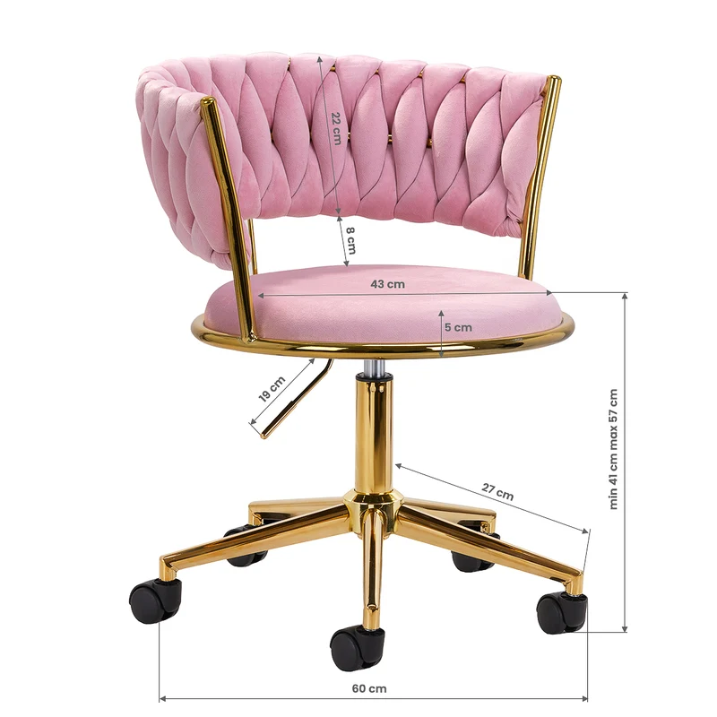 Drehstuhl Höhenverstellbar mit Lehne 4Rico QS-GW01G Samt Rosa