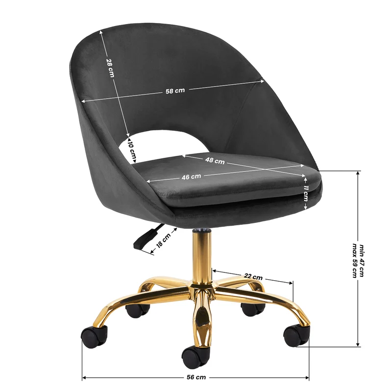 Drehstuhl Höhenverstellbar mit Lehne 4Rico QS-MF18G Samt Grau