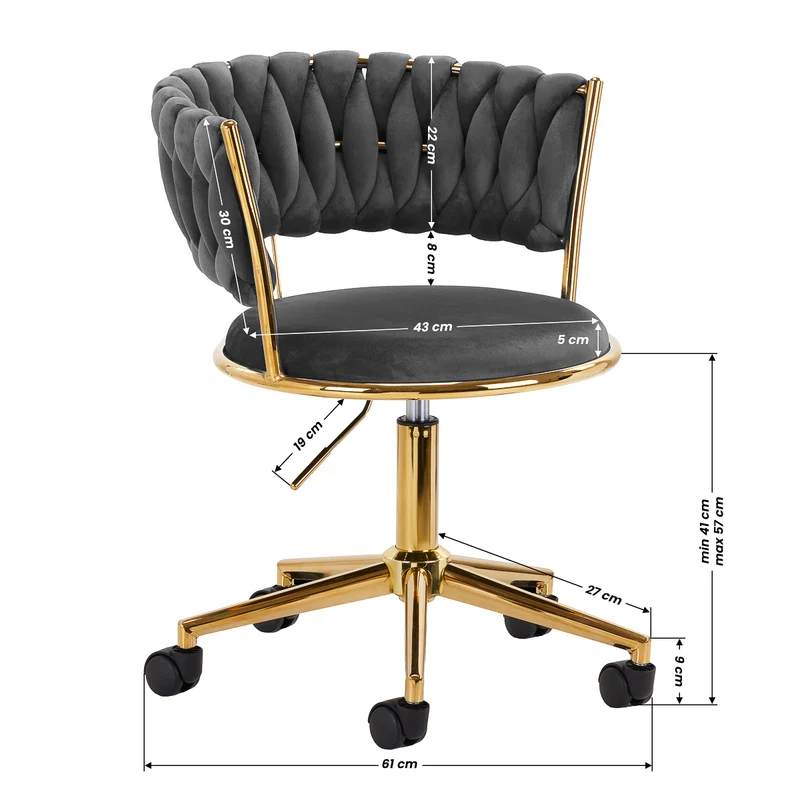 Drehstuhl Höhenverstellbar mit Lehne 4Rico QS-GW01G Samt Grau