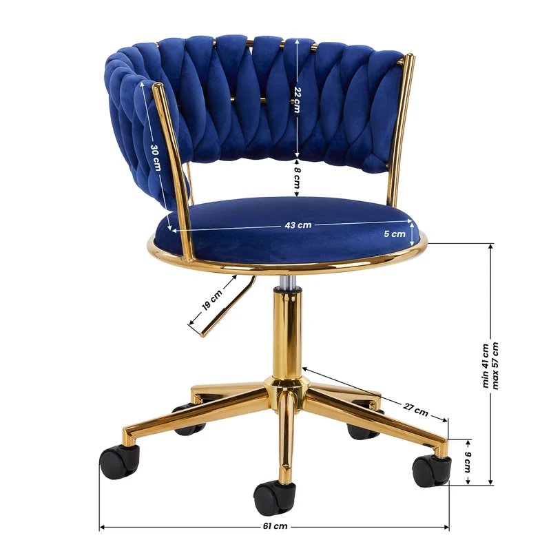 Drehstuhl Höhenverstellbar mit Lehne 4Rico QS-GW01G Samt Blau