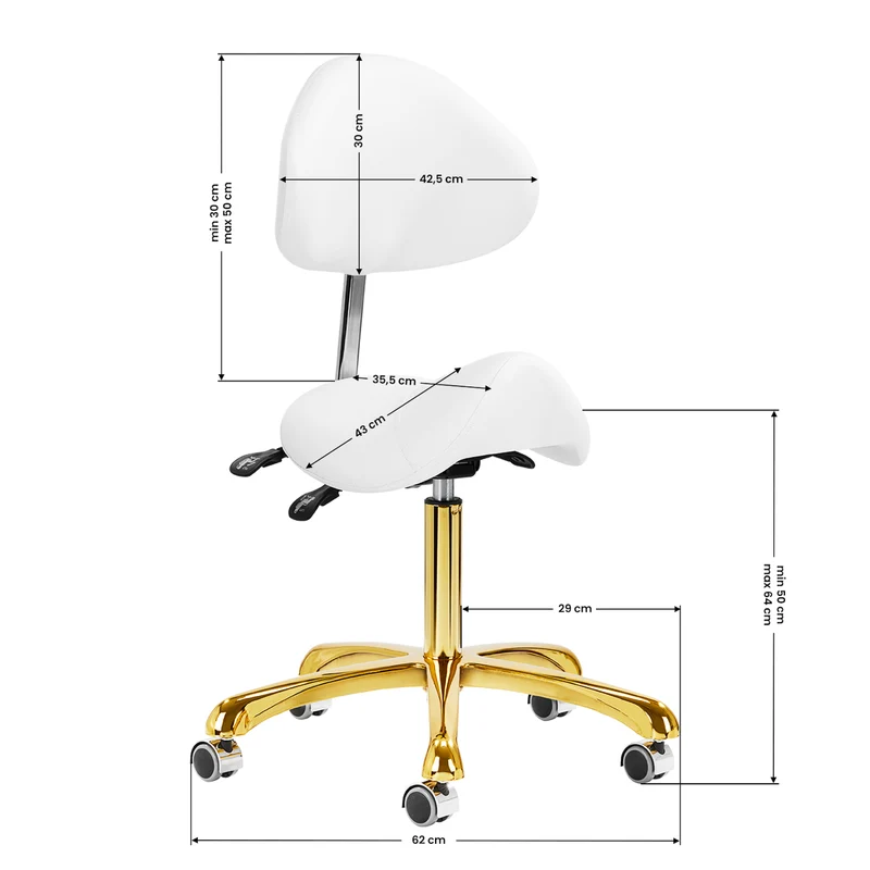 Sattelhocker Höhenverstellbar mit Lehne 1004 Giovanni Gold-Weiß