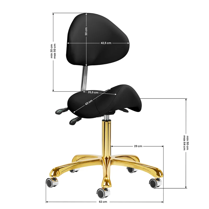 Sattelhocker Höhenverstellbar mit Lehne 1004 Giovanni Gold-Schwarz