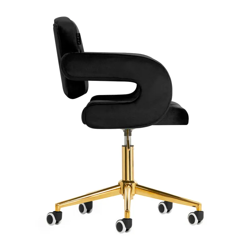 Stuhl Höhenverstellbar mit Lehne Samt 4Rico QS-OF213G Gold Schwarz