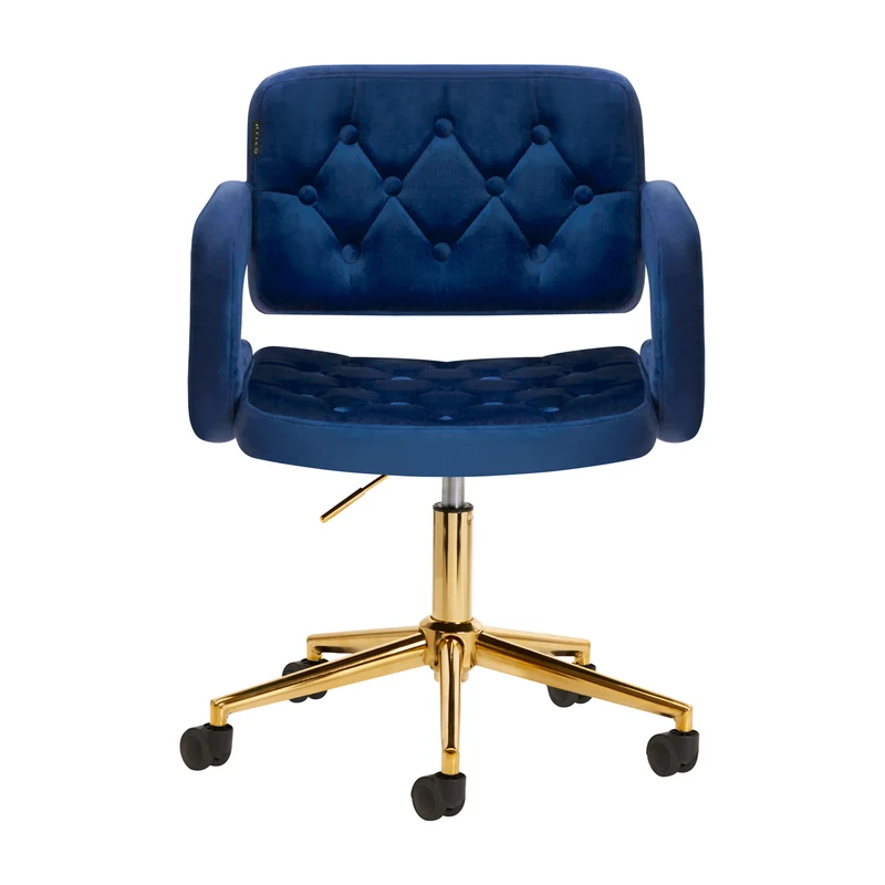 Stuhl Samt Höhenverstellbar mit Lehne 4Rico QS-OF213G Gold-Marineblau