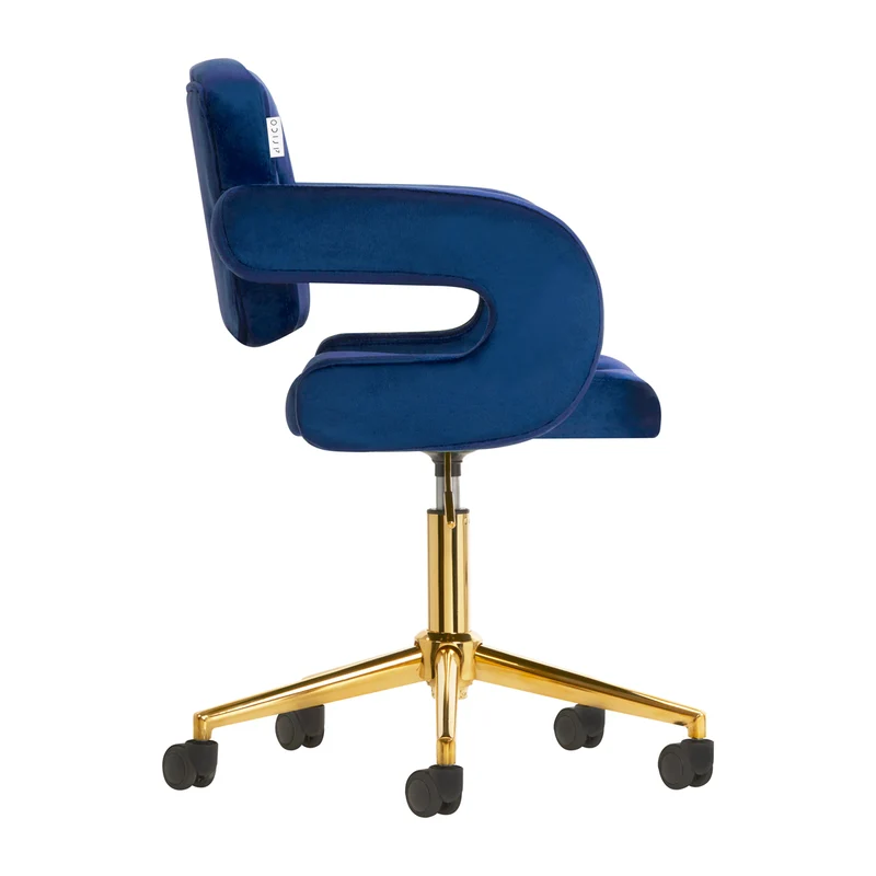 Stuhl Samt Höhenverstellbar mit Lehne 4Rico QS-OF213G Gold-Marineblau