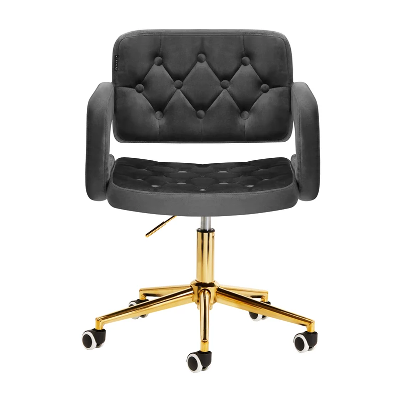 Stuhl Samt Höhenverstellbar mit Lehne 4Rico QS-OF213G Gold-Grau