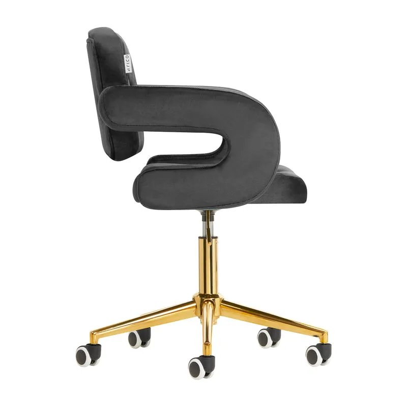 Stuhl Samt Höhenverstellbar mit Lehne 4Rico QS-OF213G Gold-Grau