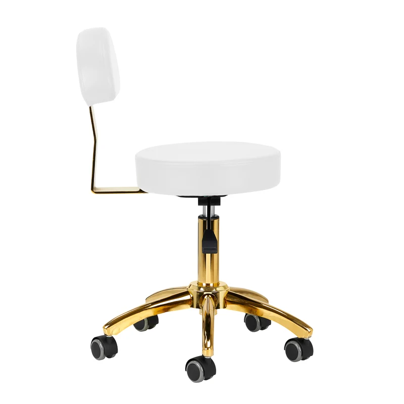 Rollhocker Höhenverstellbar mit Lehne AM-304G Gold-Weiß