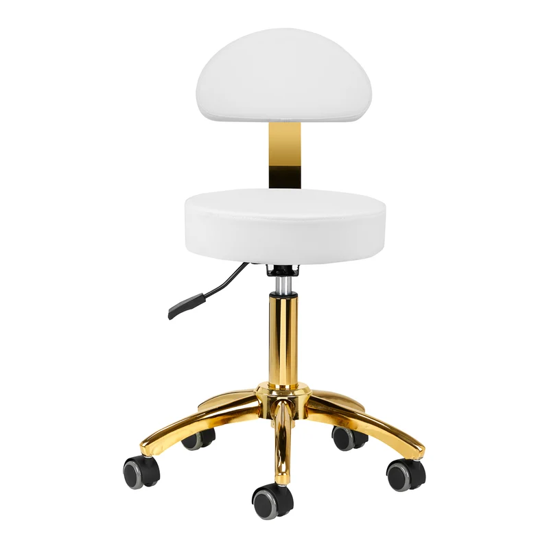 Rollhocker Höhenverstellbar mit Lehne AM-304G Gold-Weiß