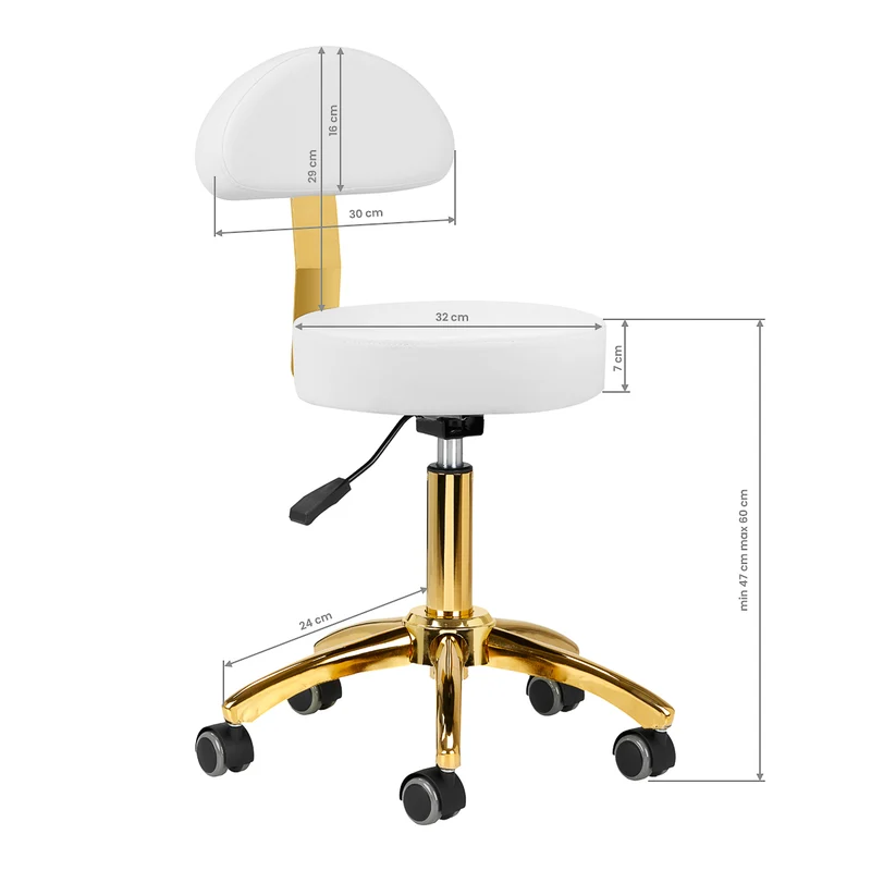 Rollhocker Höhenverstellbar mit Lehne AM-304G Gold-Weiß