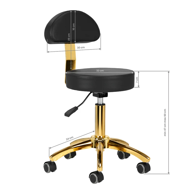 Rollhocker Höhenverstellbar mit Lehne AM-304G Gold-Schwarz