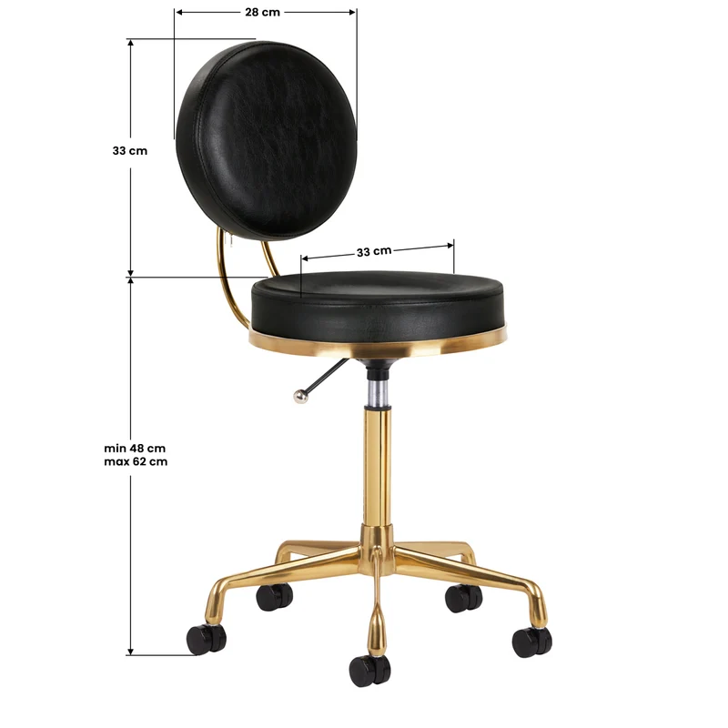 Rollhocker Höhenverstellbar mit Lehne H5 Gold Schwarz
