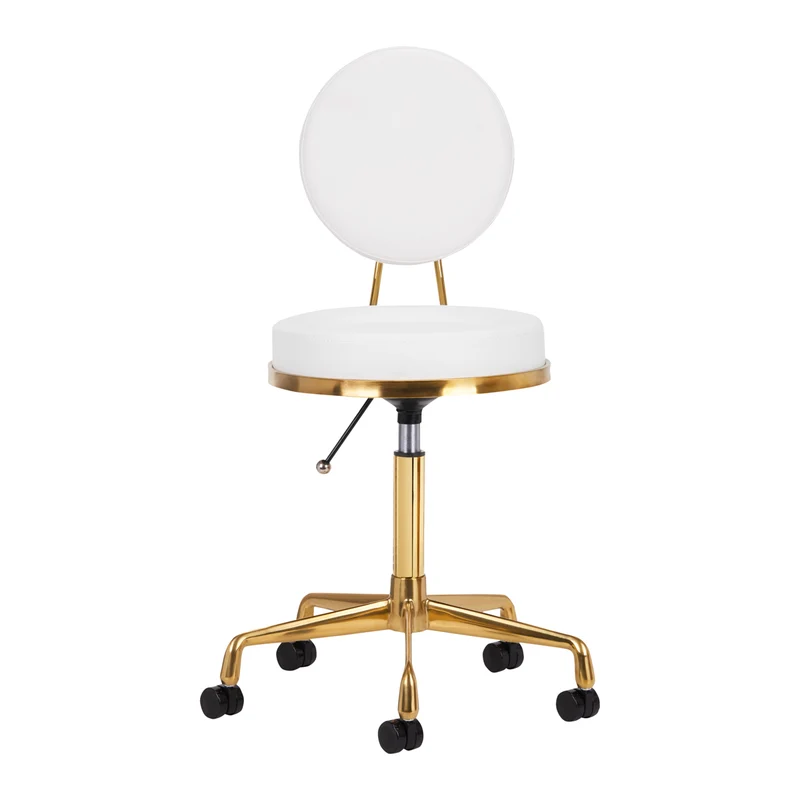 Rollhocker Höhenverstellbar mit Lehne H5 Gold Weiß