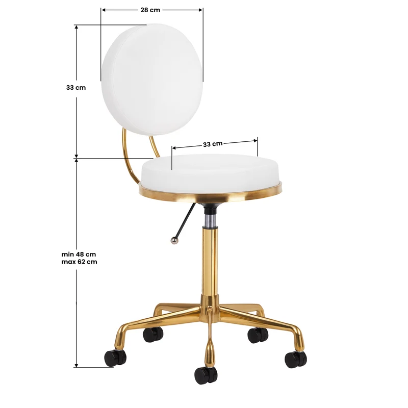 Rollhocker Höhenverstellbar mit Lehne H5 Gold Weiß