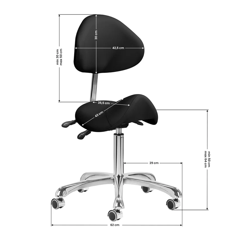 Sattelhocker Höhenverstellbar mit Lehne 1004 Giovanni Schwarz