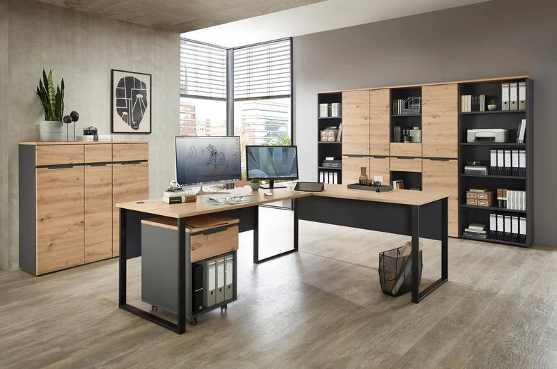 Komplettbüro MEMPHIS XI 9-teilig Front Artisan Eiche Korpus Graphit