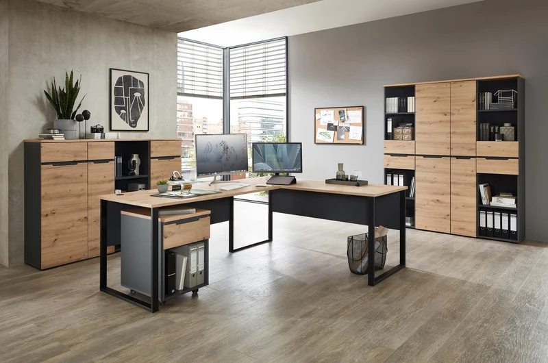 Komplettbüro MEMPHIS IV 8-teilig Front Artisan Eiche Korpus Graphit