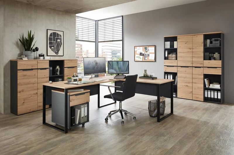 Komplettbüro MEMPHIS IV 8-teilig Front Artisan Eiche Korpus Graphit