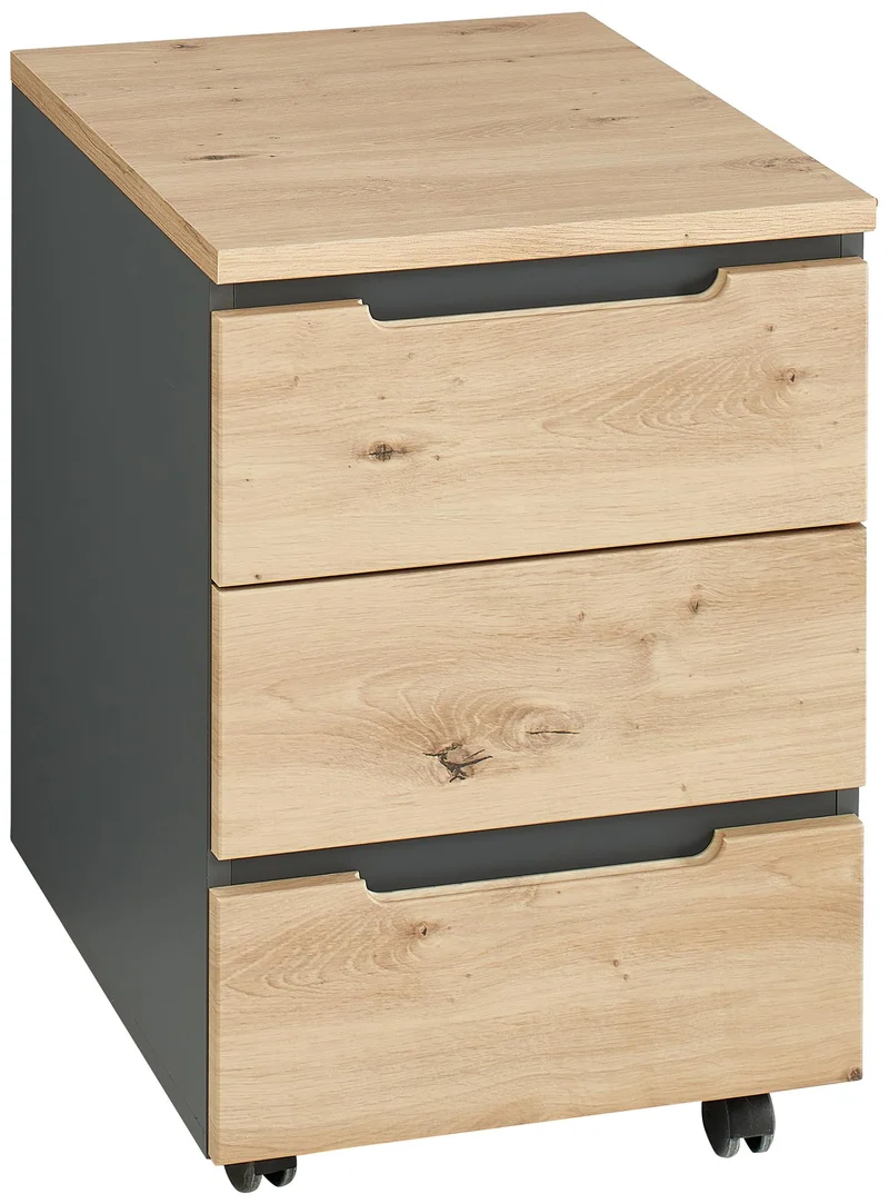 Rollcontainer MEMPHIS Front Artisan Eiche Korpus Graphit 3 Schubladen