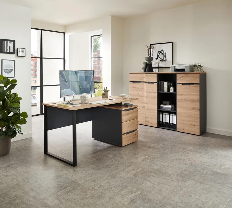 Büroschrank MEMPHIS 1-türig GH13 Front Artisan Eiche Korpus Graphit