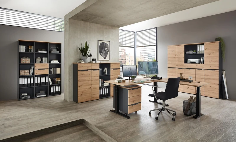 Büroschrank MEMPHIS 2-türig GH10 Front Artisan Eiche Korpus Graphit