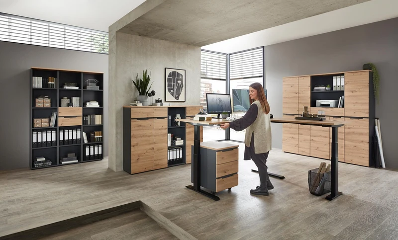 Büroschrank MEMPHIS 2 Türen 1 Schublade Artisan Eiche Korpus Graphit