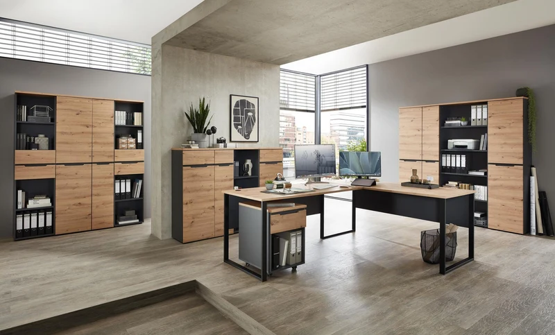 Büroschrank MEMPHIS 2-türig GH01 Front Artisan Eiche Korpus Graphit