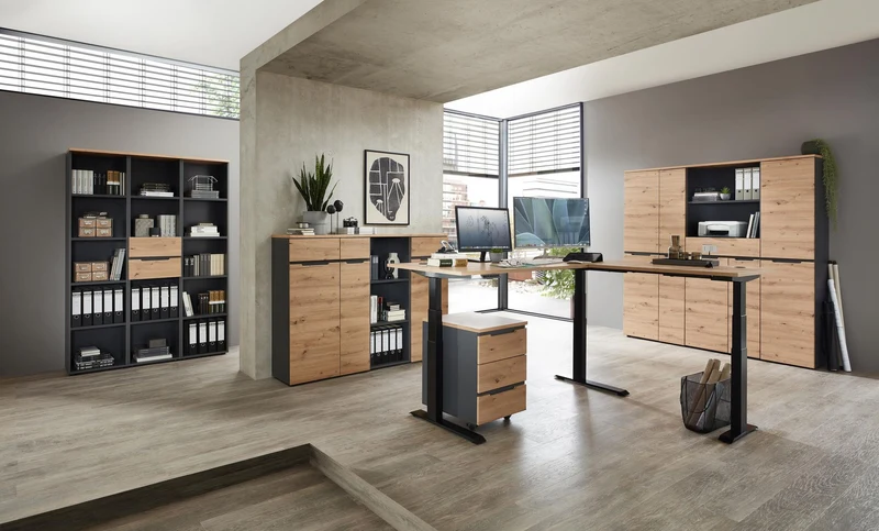 Büroschrank MEMPHIS 2-türig GH01 Front Artisan Eiche Korpus Graphit