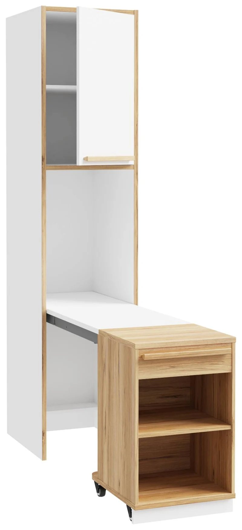 Multifunktions-Regal S-ROOM mit ausziehbarem Rollcontainer und Ablage