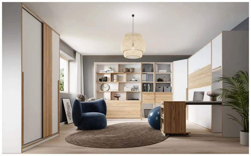 Multifunktions-Regal S-ROOM mit ausziehbarem Rollcontainer und Ablage