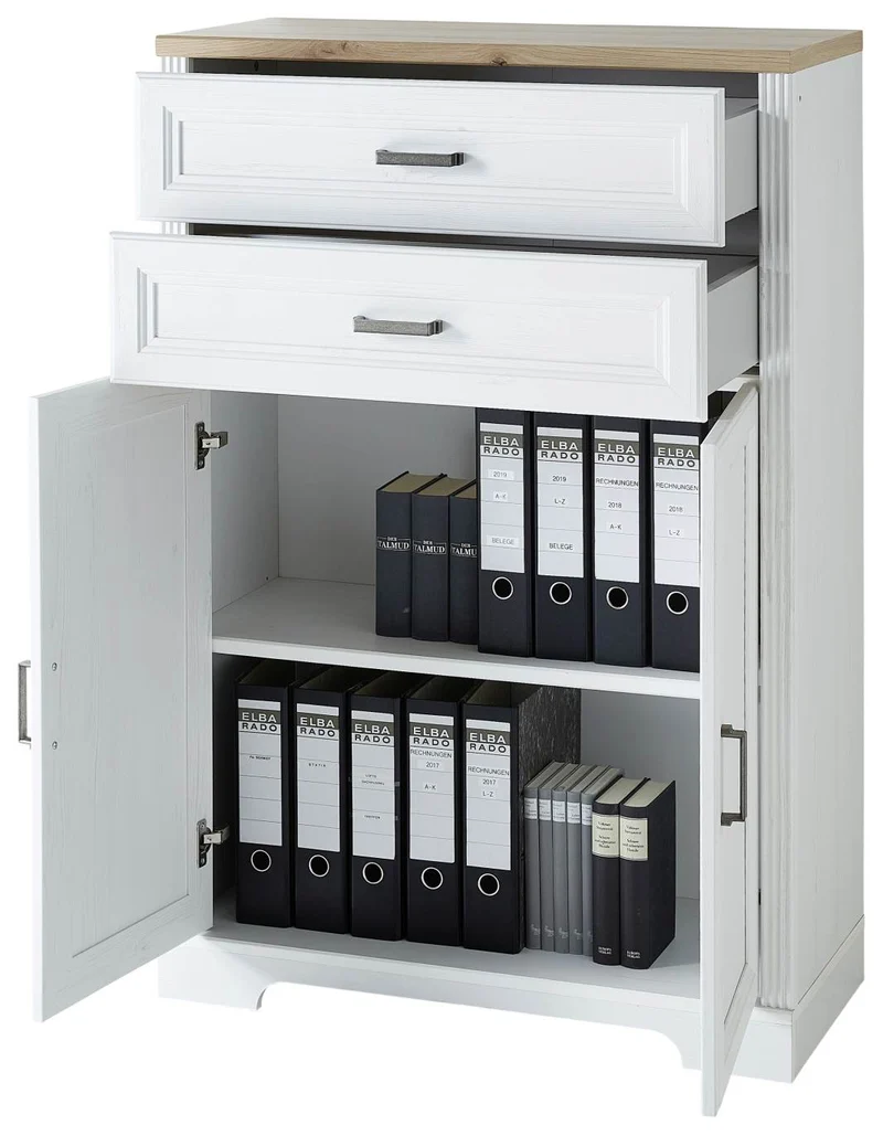 Stauraumelement Büro Kommode JASMIN 12 Pinie weiß Nachbildung