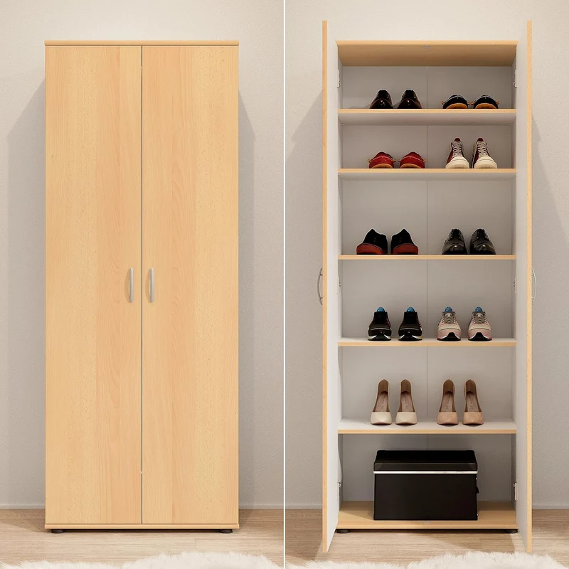 Schuhschrank TALENT für Büro, Keller, Diele, Buche Optik 5 Fächer