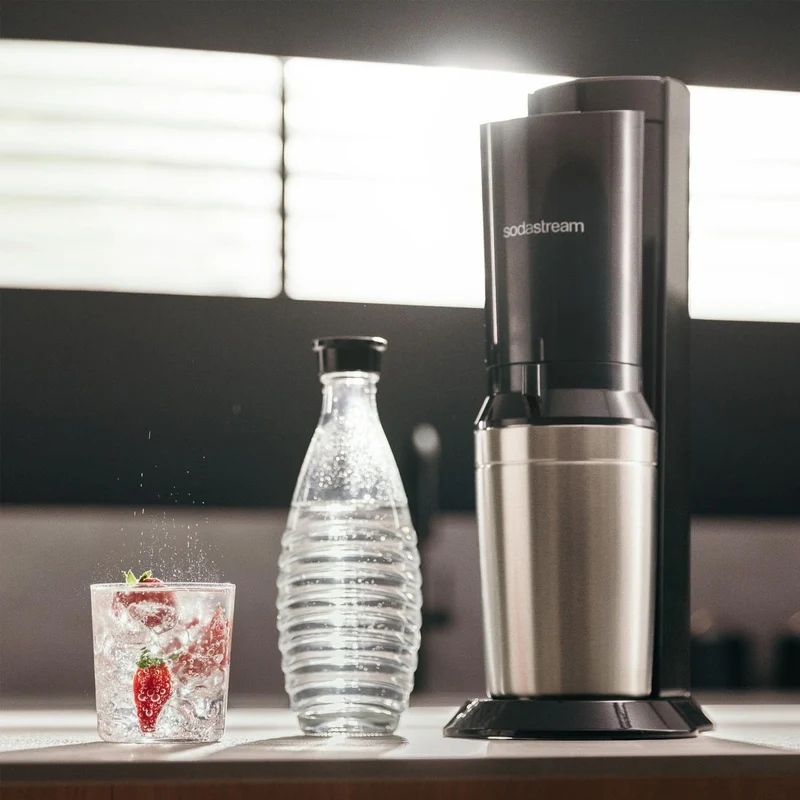 Crystal 3.0 Wassersprudler mit 1x Quick-Connect CO2-Zylinder und 2X Glaskaraffen, Silber, Schwarz, Titan, 45 cm