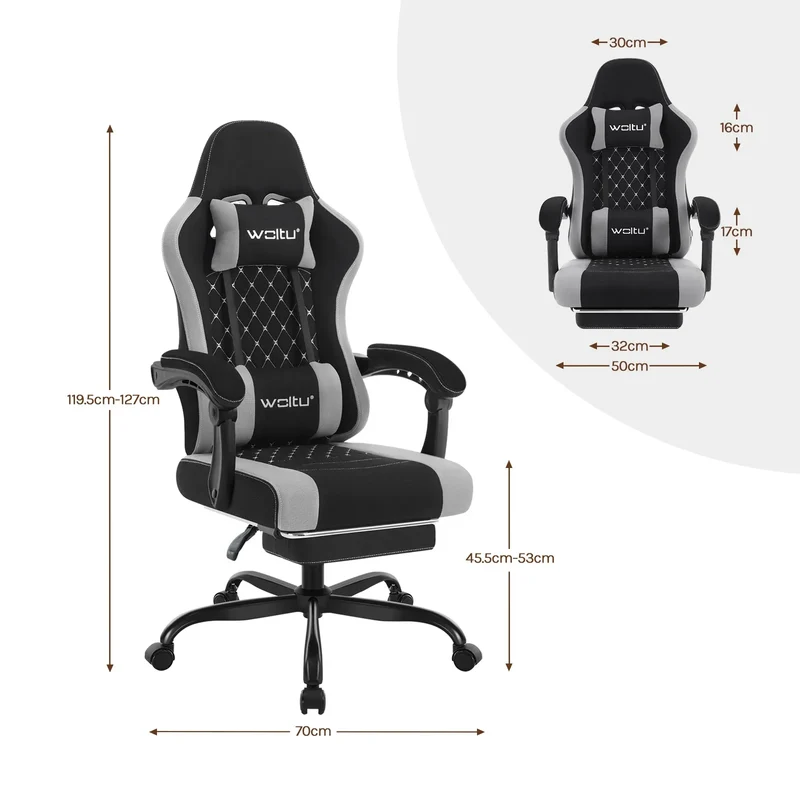 Gaming-Stuhl mit Fußstütze – Drehbar, Verstellbare Kopfstütze – 70 x 70 x 127 cm – Mehrere Farben
